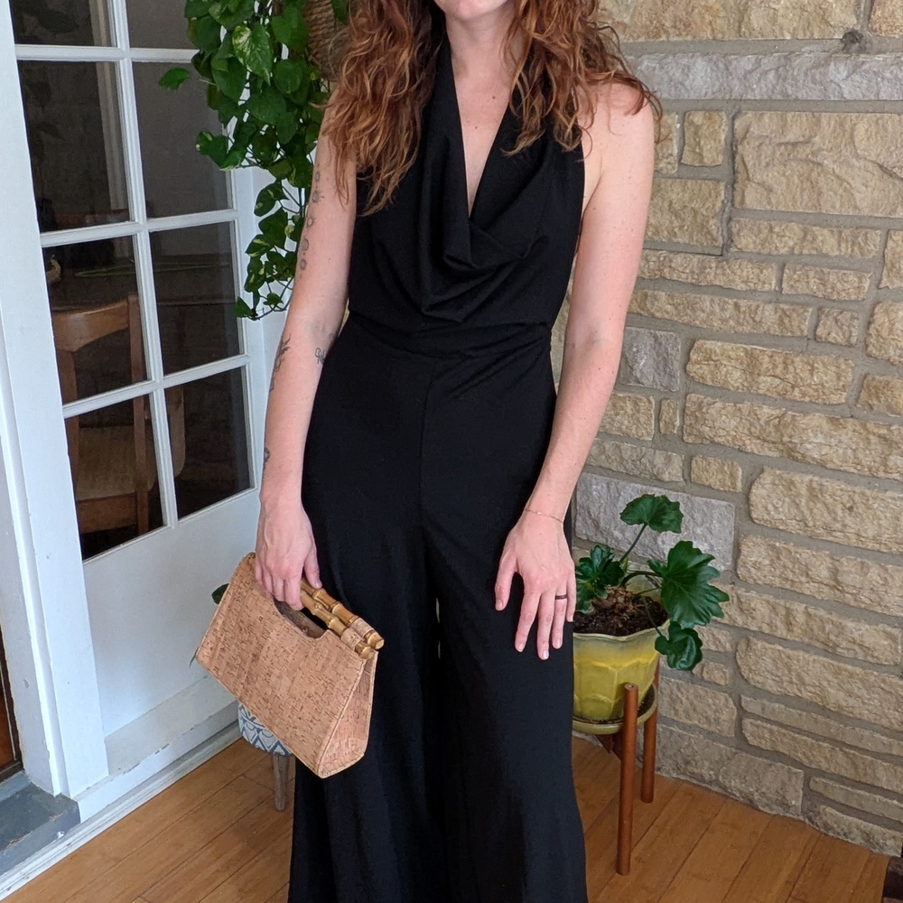 Zara Black Wide-Leg Jumpsuit with Deep V-Neck
